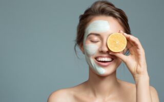 Lachende Frau mit Maske und Zitrone | Is clinical